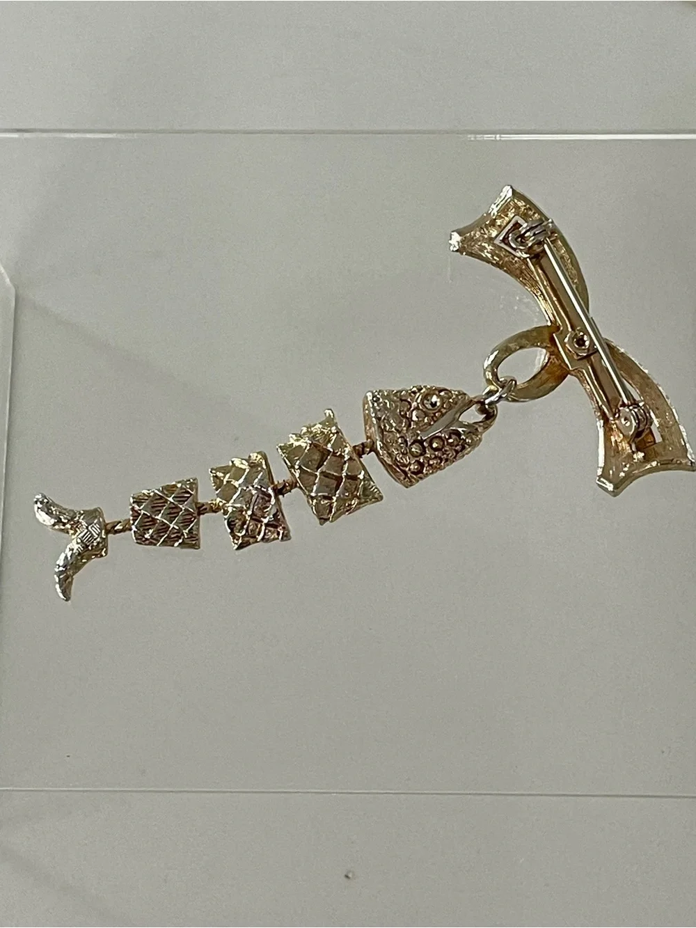 Vintage Gold-Tone Dangling Fish Brooch Pin